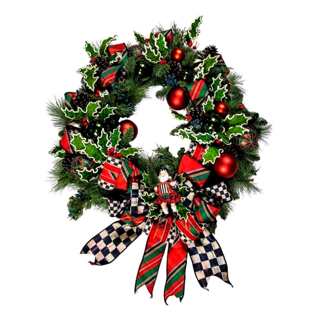 NEW Mackenzie-Childs Tartastic Illuminated Wreath 28in Christmas Holiday